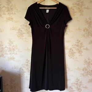 Vintage 90s Y2K S.L. Fashions Black Dress Rhinestone O-Ring Midi Size L 12